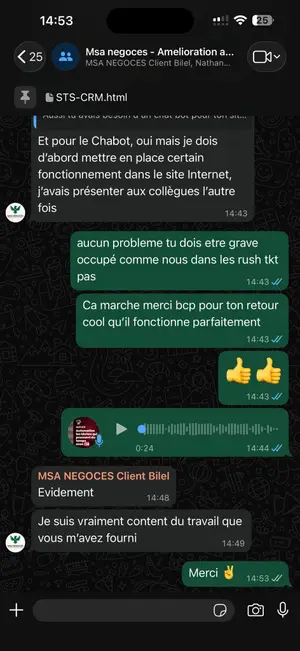 Capture d'écran d'un avis client transmis par WhatsApp (4)