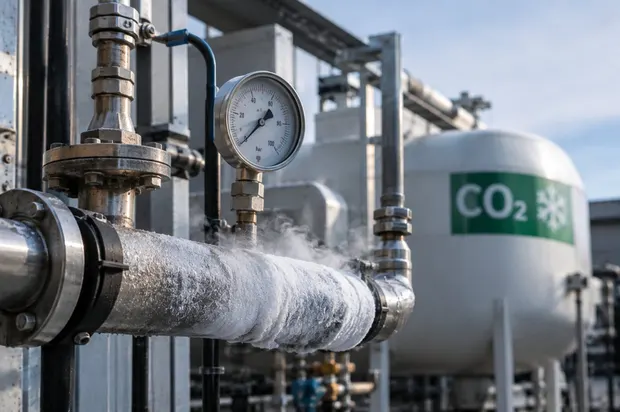 Installation CO2 transcritique R-744 avec conduite givrée et réservoir de fluide frigorigène en salle des machines