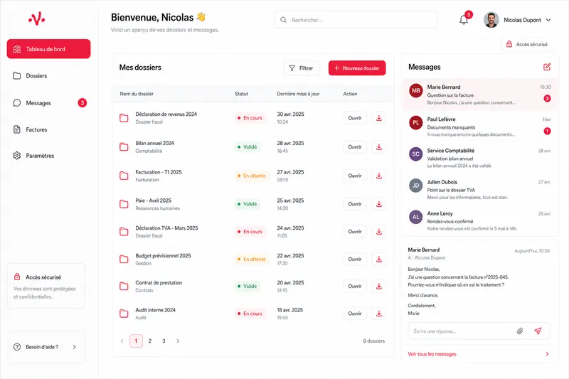 Portail client web sécurisé avec recherche assistée par IA